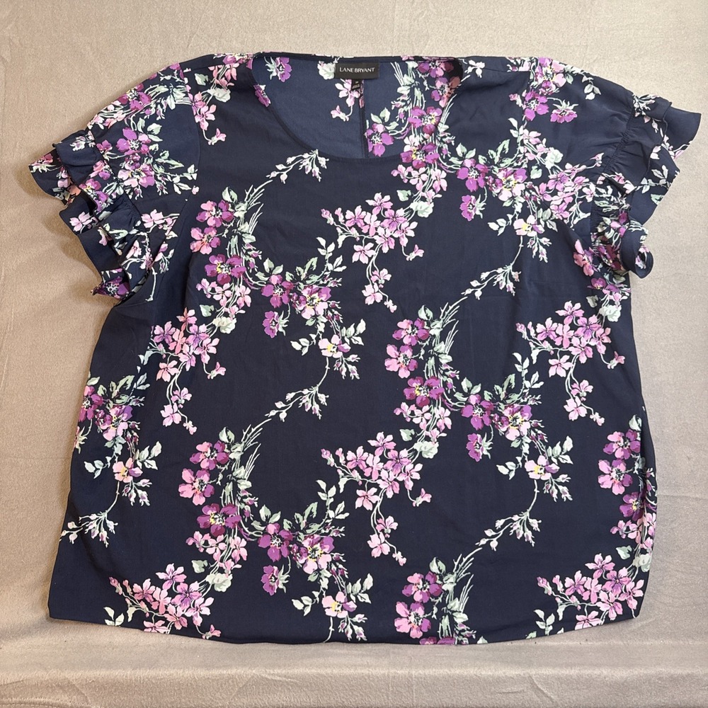 Lane Bryant Blue Flowed Flutter Sleeve Blouse Size 26 Plus Work Wear
